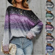 Fall/Winter Women Printed Contrast Color Gradient Long Sleeve T-Shirt
