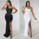 Summer Women'S Sexy One Shoulder Rhinestone Beaded Nightclub Long Dress