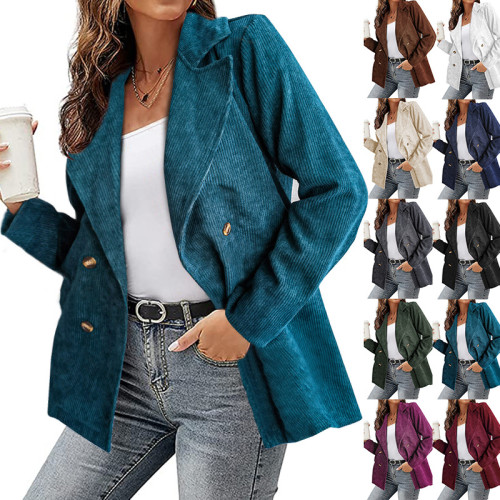 Женская осенне-зимняя повседневная куртка, сплошной цвет, блейзер на пуговицах с длинным рукавом, пальто