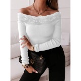 Off Shoulder Sexy Lace Patchwork Long Sleeve Knitting Shirt