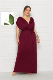 Plus Size Women'S Sexy Solid Color V-Neck Loose Swing Dress