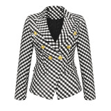 Career Ladies Plaid Double Breasted Jacket Fashion Short Blazer Jacket Plus Size