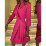 Fashion V-Neck Fashion Slim Waist Half-Sleeve Pleated Blazer Dress