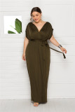 Plus Size Women'S Sexy Solid Color V-Neck Loose Swing Dress