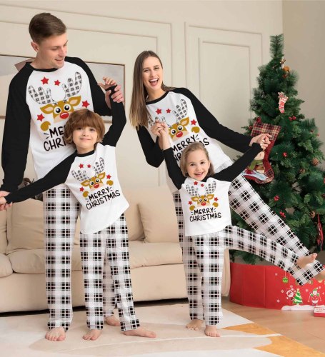 Рождественский костюм для родителей и детей с принтом в клетку, модная семейная пижама с головой оленя, комплект из двух предметов