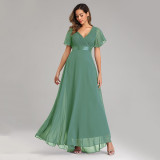Spring/Summer Swing Double V-Neck Bell Bottom Sleeve Dress Elastic Chiffon Formal Party Bridesmaid Dress Plus Size