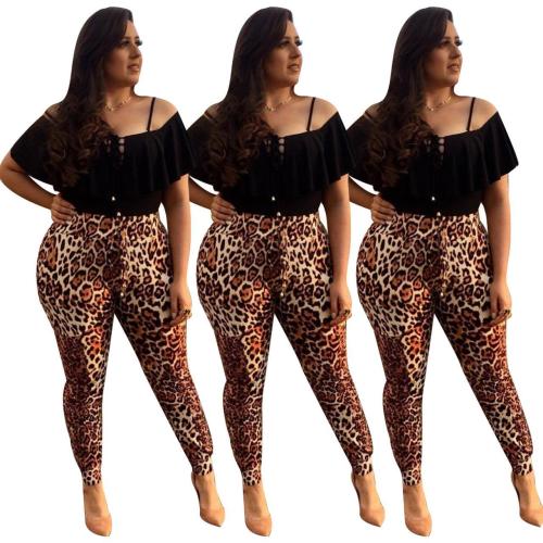 Pantalones de talla grande con estampado de leopardo para mujer