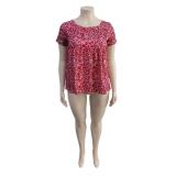 Plus Size Women's Spring/Summer Floral Short Sleeve T-Shirt Top
