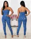 Casual Fashion Strapless Women's Fit Denim Jumpsuit