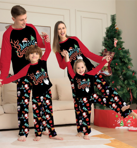 Рождественский мультяшный принт с круглым вырезом и длинными рукавами, топ + штаны, пижама из двух частей
