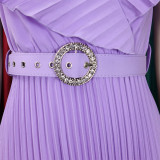 Women Summer Sexy Ruffled Pleated Maxi Dress with Belt