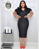 Plus Size African Summer Tiered Neck Short Sleeve Bodycon Dress