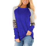 Women Round Neck Long Sleeve Colorblock Leopard T-Shirt