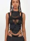 Women Sexy Mesh Patchwork Round Neck Slim Top