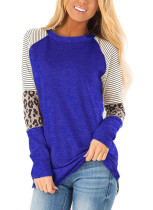 Camiseta feminina gola redonda manga longa colorblock leopardo
