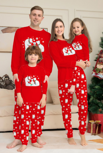 Navidad rojo muñeco de nieve Navidad manga larga Top + pantalón pijama de dos piezas