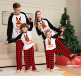 Christmas Fawn Letter Plaid Print Long Sleeve Top+Pant Loungewear Pajamas Two Piece Set