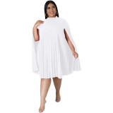 Plus Size Women Casual Solid Pleated Dress