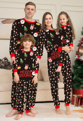 Weihnachts-Eltern-Kind-Weihnachtsmann-Druck-Langarm-Oberteil + Hose Homewear-Pyjamas, zweiteiliges Set