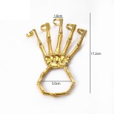 （2pcs）Jewelry Fashion Style Punk Skull Bone Versatile Five Finger Adjustable Ring Bracelet