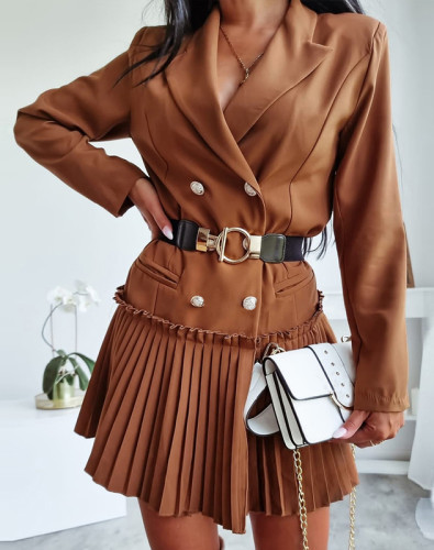 Early Autumn Women'S Brown Pleated Blazer Dress(Without Belt)