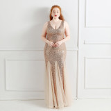 Elegant U-Neck Sleeveless Sequin Plus Size Beauty Long Formal Party Evening Dress