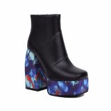 Plus Size Women'S Boots Fall/Winter Colorblock Platform High Heel Square Toe Booties