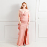Elegant Off Shoulder Ruffled Slit Plus Size Beauty Long Formal Party Evening Dress