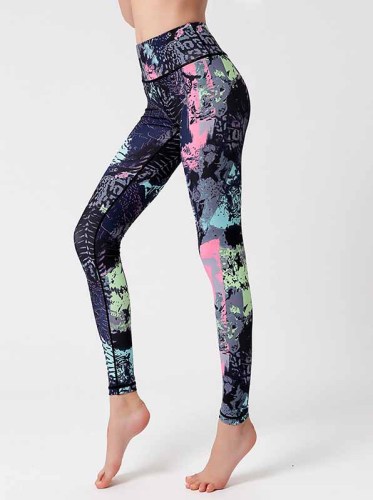 Yoga Wear Women Tight Fitting High Waist Stretch Sports Fitness Pantalons Impression à séchage rapide Pantalons de yoga