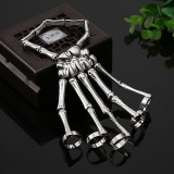 （2pcs）Jewelry Fashion Style Punk Skull Bone Versatile Five Finger Adjustable Ring Bracelet