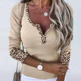 Women'S Beige Leopard Casual Long Sleeve Top