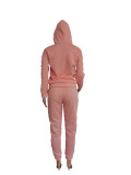 Women'S Autumn Winter Long Sleeve Solid Pearl Beaded Hooded Cotton Hoodies And Sweatpants Two Piece Set
