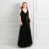 Elegant U-Neck Sleeveless Sequin Plus Size Beauty Long Formal Party Evening Dress