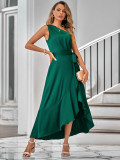 Fall Winter Women's Chic Fashion Slash Shoulder Solid Color Maxi Dress