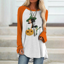 Langärmliges T-Shirt mit Halloween-Grafikdruck für Damen