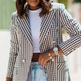 Women'S Fashion Long Sleeve Plaid Career Blazer