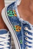 Halloween Halloween cosplay Jack Pumpkin Monster Print Frayed Canvas Shoes Women Plus Size Flat Shoes