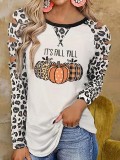 Women's T-Shirt Autumn and Winter Leopard Print Pumpkin Halloween Plus Size Women's T-Shirt