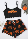 Halloween Sexy Palm Print Strap Crop Camisole Top And Shorts Casual Two Piece Set
