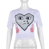 Casual Women's Heart Print Short Sleeve Round Neck Short Sleeve T-Shirt Top
