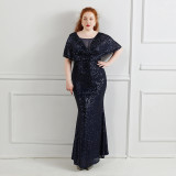 Elegant V-Neck Solid Sequin Plus Size Beauty Long Formal Party Evening Dress