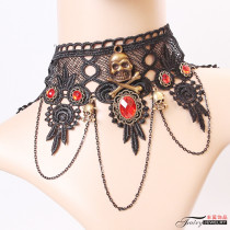 (5PCS)Lace Necklace Black Vintage Skull Head Halloween Clavicle Chain