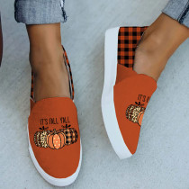 Zapatos de salón casuales con estampado de bloque de color de calabaza naranja de Halloween