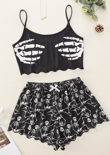 Halloween Sexy Palm Print Strap Crop Camisole Top And Shorts Casual Two Piece Set