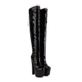 Autumn And Winter Over-The-Knee High-Heeled Boots Nightclub Sexy Women'S Boots Lace Over-The-Knee Boots