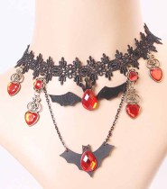 (5 peças) colar de renda morcego preto coração diamante joia vintage joia do dia do dia das bruxas