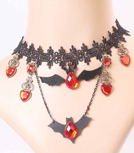 (5PCS)Lace Necklace Black Bat Heart Diamond Vintage Jewelry Halloween Day Jewelry