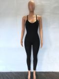 Women's vest solid color v-neck stretch sexy Jumpsuit