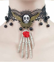 Garra fantasma retrô Halloween colar decoração crânio acessórios de renda feminina