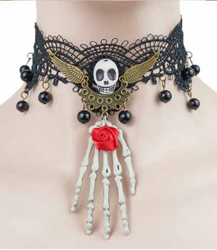 Rétro fantôme griffe Halloween collier décoration crâne femme dentelle accessoires